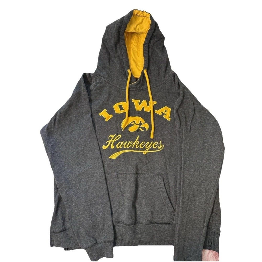 Colosseum Iowa Hawkeyes Hoodie Women's Large Gray Yellow Pullover Sweatshirt